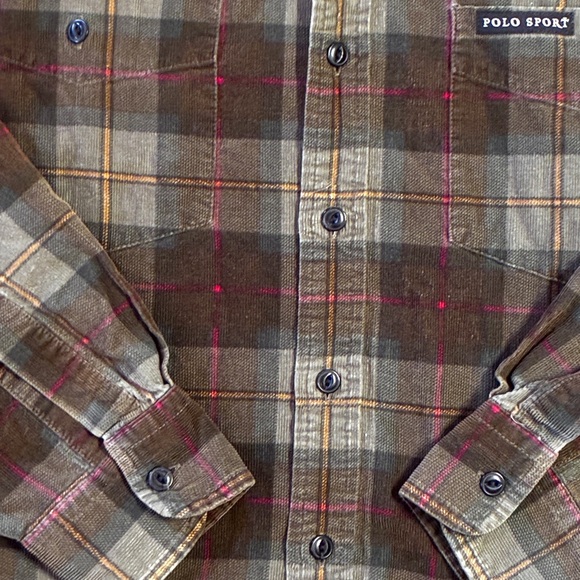 Polo Sport Ralph Lauren Plaid Flannel Shirt Olive Brown Men’s - Picture 3 of 5